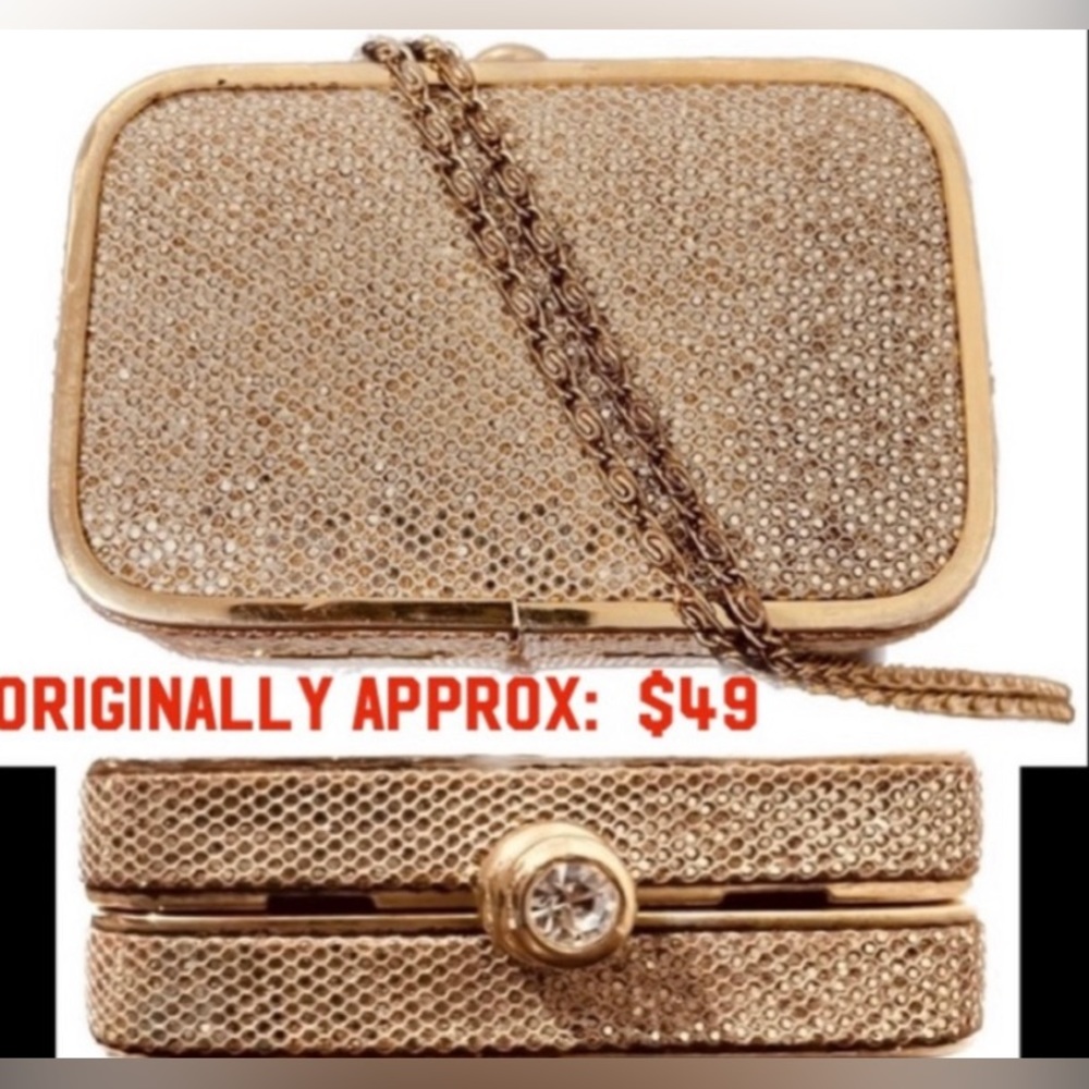 VTG Hard Case Mini Clutch Crossbody Glitter Snail Link Chain Good Cond - Picture 1 of 4
